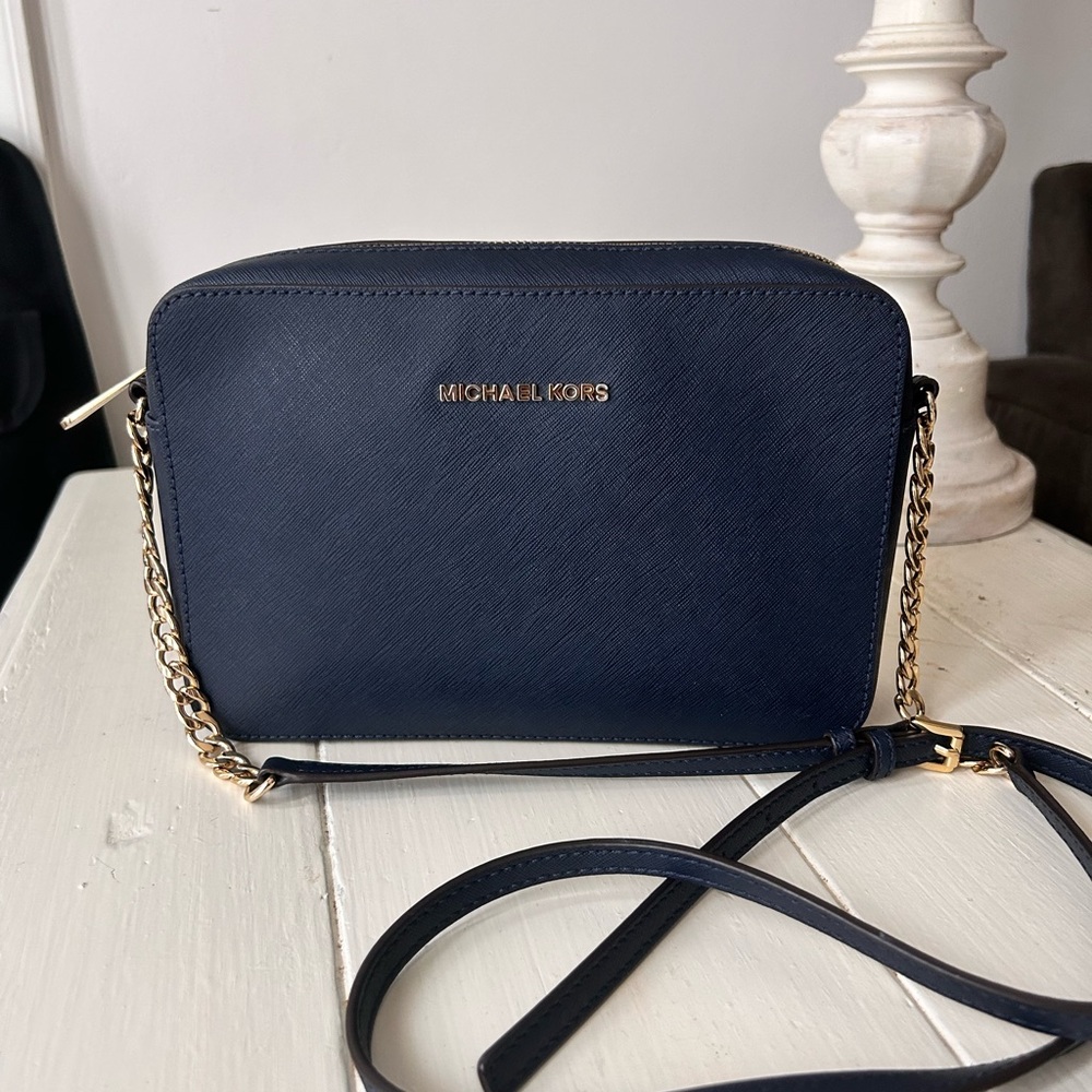 Michael Kors Navy Leather Crossbody Bag